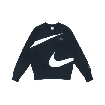 Nike Swoosh Ft Crew Large Logo Knit Crew Neck Pullover Black