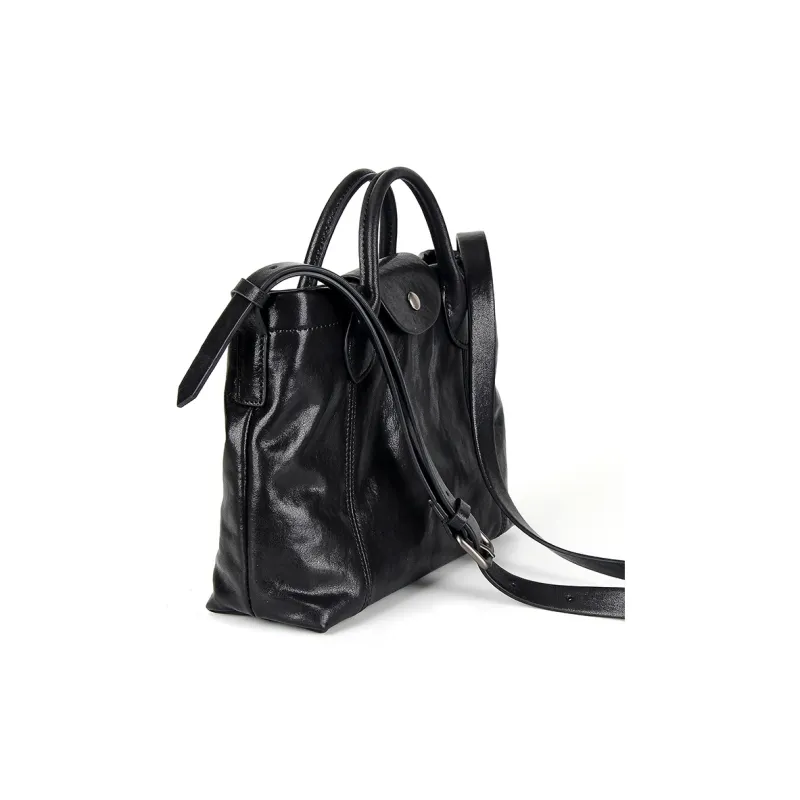 YOCAMU Top Grain Cow Leather Handbag Small Size Women's Black/Coffee-1