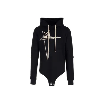 RICK OWENS X Champion Logo Embroidered Drawstring Hooded Bodysuit