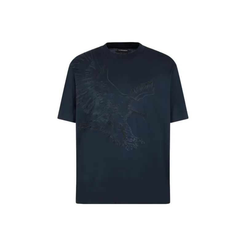 EMPORIO ARMANI Lyocell blend Jersey T shirt With Oversized Eagle Embroidery And Print-0