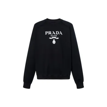 PRADA Printed Cotton Fleece Crewneck Sweatshirt
