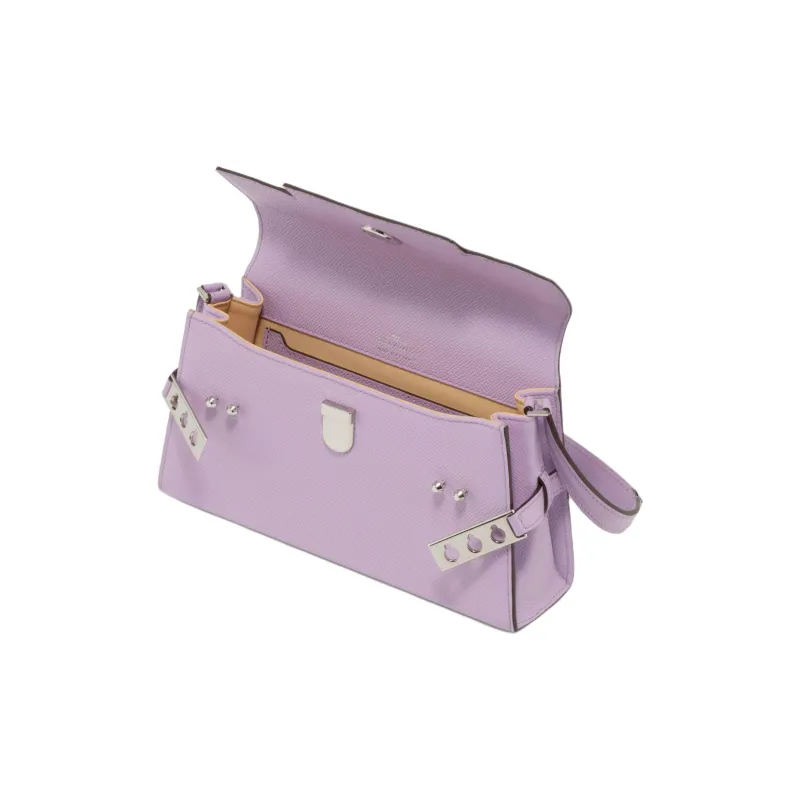 Delvau Tempête Alpina Calf Grain Calfskin Shoulder Bag Women's Purple-3