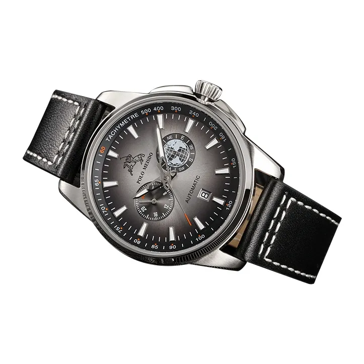 POLOMEISDO POLO Wrist Watch Automatic Mechanical Movement Cowhide Strap 41mm Gray Dial Men's Watches Wooden Box-4