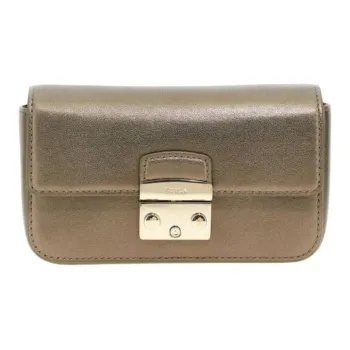 Furla Metropolis Collection Smooth Metal Calfskin Handheld Crossbody Bag Mini Women's Brown