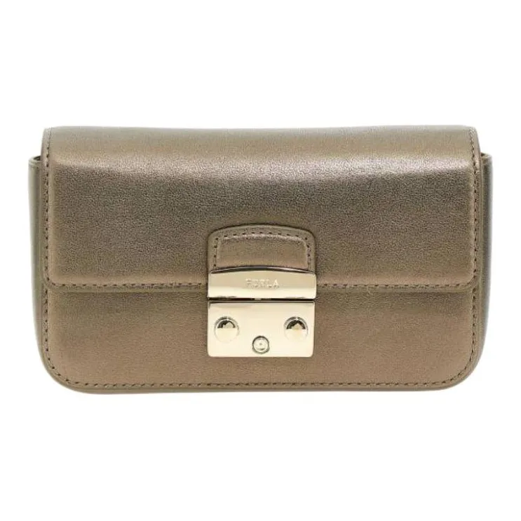 Furla Metropolis Collection Smooth Metal Calfskin Handheld Crossbody Bag Mini Women's Brown-0