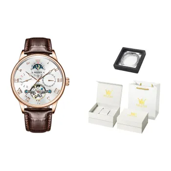 OLEVS Mechanical Movement Leather Watch Bands Watch Men's Watches White Dial