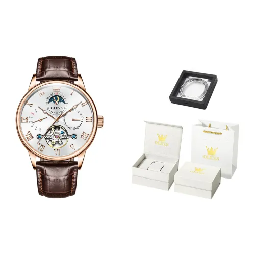 OLEVS Mechanical Movement Leather Watch Bands Watch Men's Watches White Dial