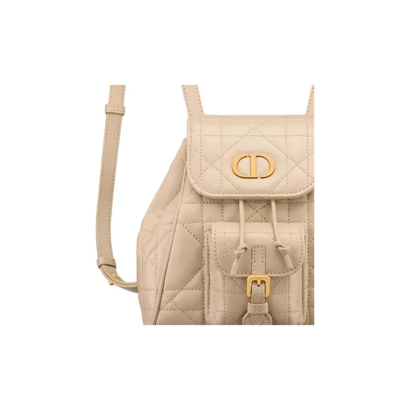 DIOR Caro Sheepskin Backpack Small Size Women's Beige-3