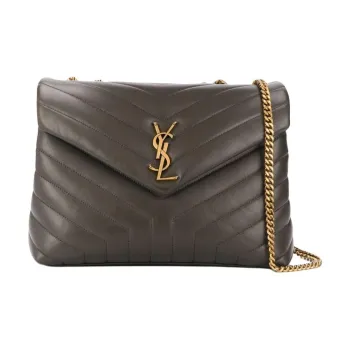 SAINT LAURENT Quilted Leather Crossbody Bag, Shoulder Bag Women's Gravel Gray & Khaki Gray