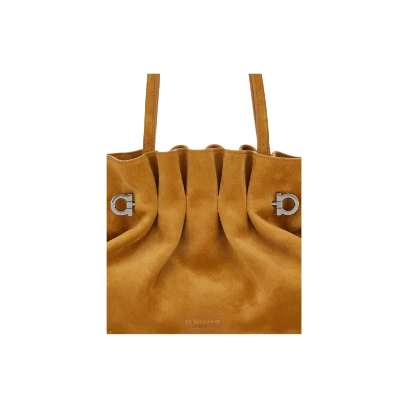 FERRAGAMO Nappa Leather Shoulder Bag Trumpets Women's Beige-4