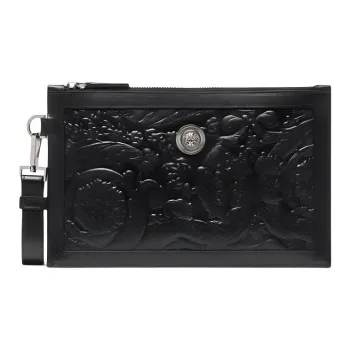 VERSACE MEDUSA BIGGIE Collection Barocco Calfskin Clutch Men's Black