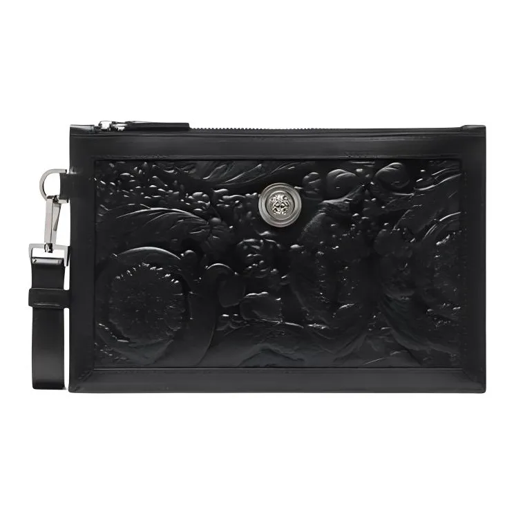 VERSACE MEDUSA BIGGIE Collection Barocco Calfskin Clutch Men's Black-0