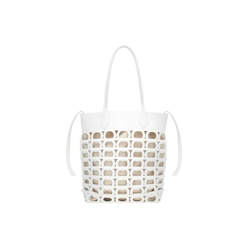 FERRAGAMO GANCINI Cow Leather Tote Bag Shopping Bag Shoulder Bags Small Size Women's White-0
