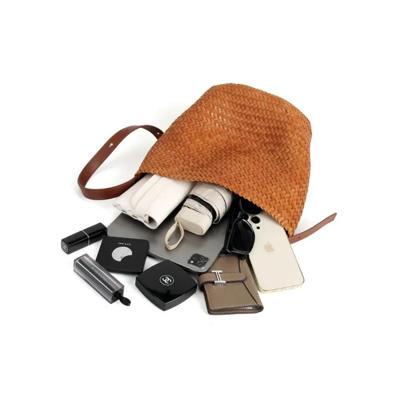 YOCAMU Top Grain Cow Leather Bucket Bag Large Size Women's Multicolor-8