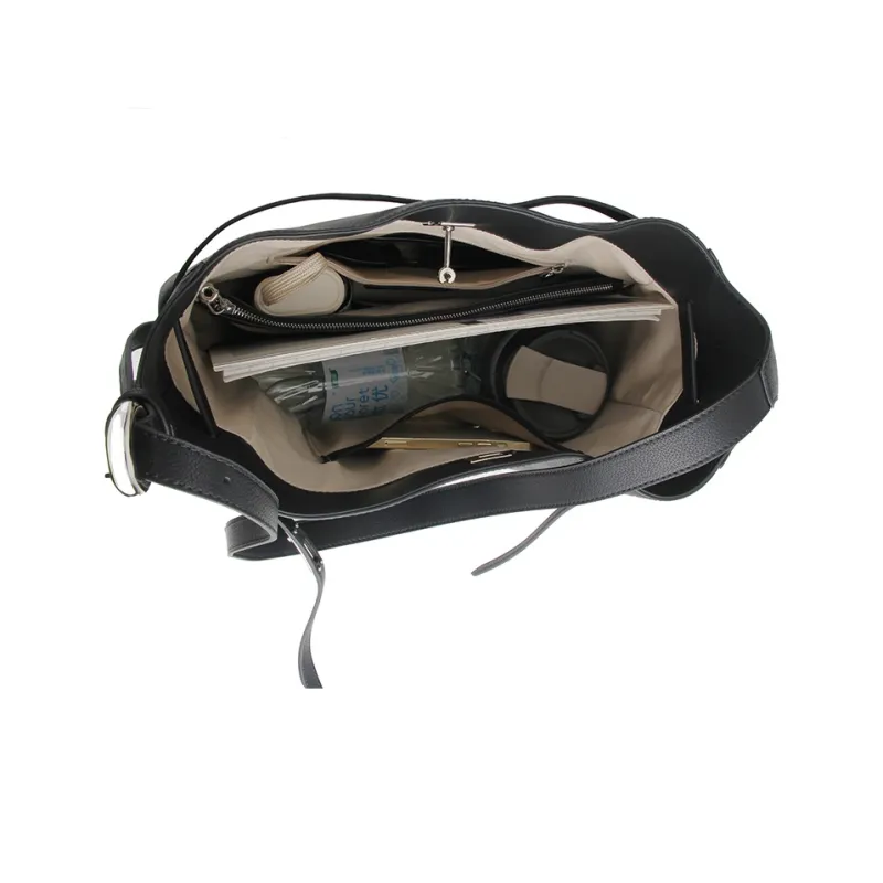 YOCAMU Cow Leather Shoulder Bag Large Size Women's Black-5
