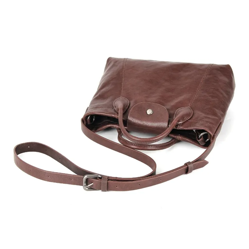 YOCAMU Top Grain Cow Leather Handbag Small Size Women's Black/Coffee-7