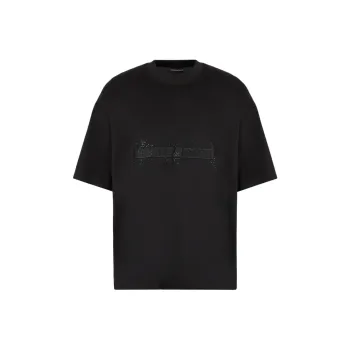 EMPORIO ARMANI Clubwear Oversized T shirt In A Lyocell blend Jersey With A Patch And Rhinestones