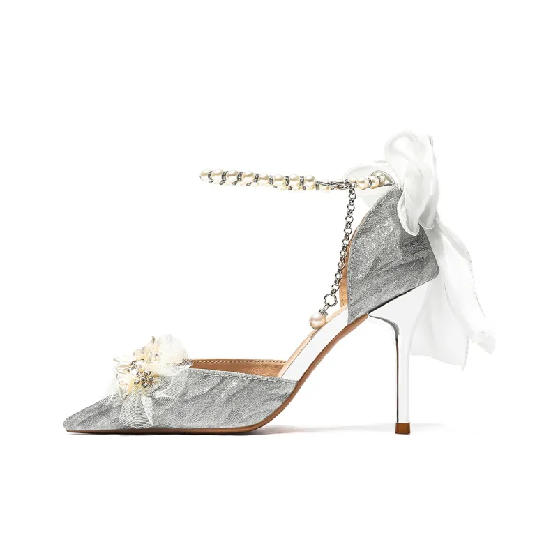 Take The Qin Slim Heel High Heels Women's Silver Gift Box Set-1