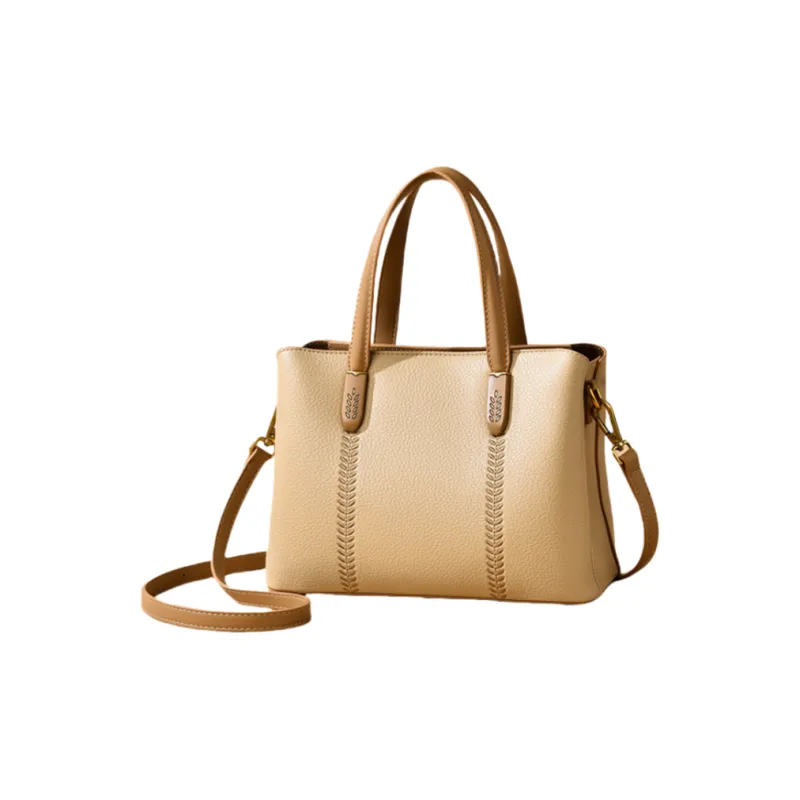 Versman PU Tote Bag Shopping Bag Shoulder Bag Crossbody Bag Handbag Regular Women's Chocolate/Apricot Khaki-4