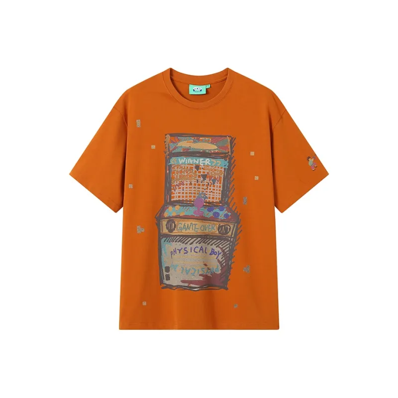 WULISHAONIAN Textured Hand Drawn Print Loose Fit Breathable Short Sleeved T Shirts For Summer Unisex-0