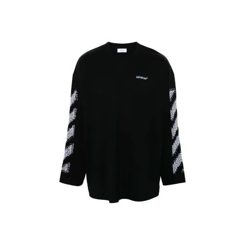 OFF WHITE Pixel Diagonal Logo Embroidered T Shirt