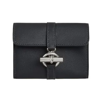 HERMES Swift Compact Calfskin Wallet Women's 3Y Caban Black Cloth Color
