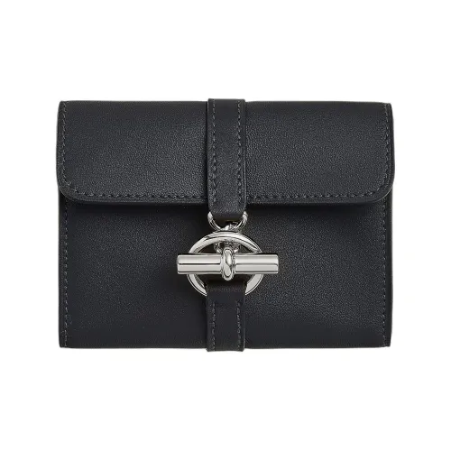 HERMES Swift Compact Calfskin Wallet Women's 3Y Caban Black Cloth Color