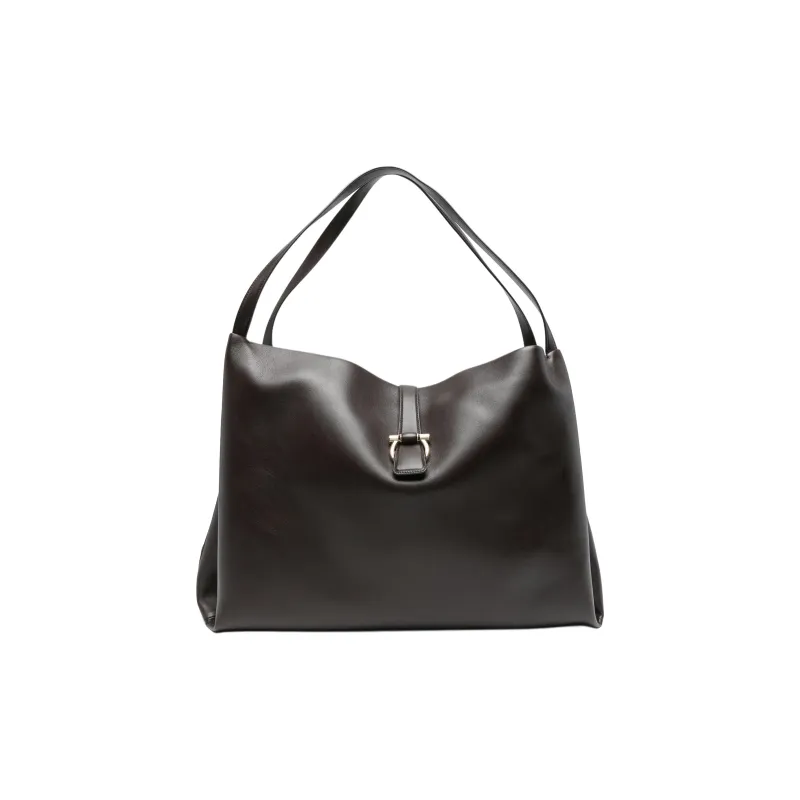 FERRAGAMO Calfskin Tote Bag, Shopping Bag, Shoulder Bag Women's Coffee-0