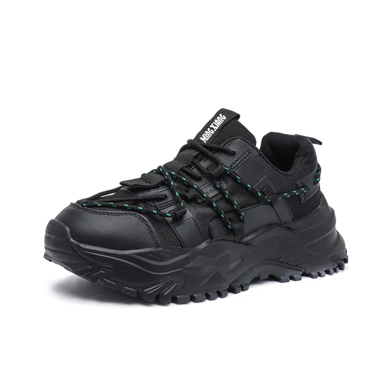 Singing Anti Slip And Wear Resistant Height Increasing Low Top Chunky Sneakers Unisex Black-1