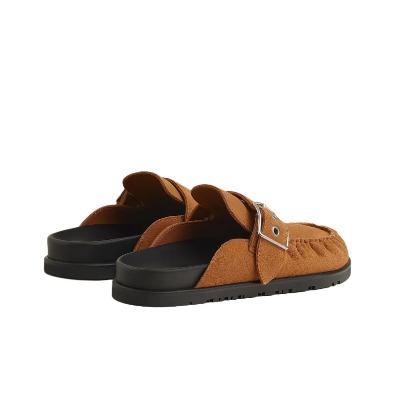 HERMES Closed Toe Slippers Women's Brown-3
