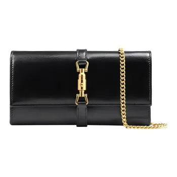 GUCCI Jackie 1961 Leather WOC Chain Bag Shoulder Bag, Crossbody Bag Trumpets Women's Black Gold