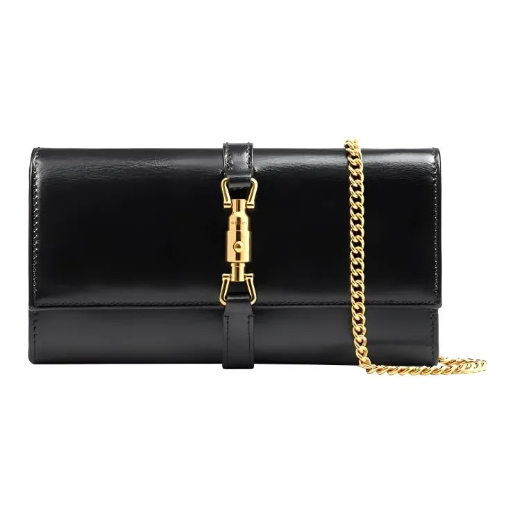 GUCCI Jackie 1961 Leather WOC Chain Bag Shoulder Bag, Crossbody Bag Trumpets Women's Black Gold-0