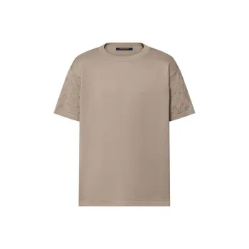 LOUIS VUITTON Solid Color Logo Print Crew Neck Pullover Short Sleeved T Shirt Men's Brown