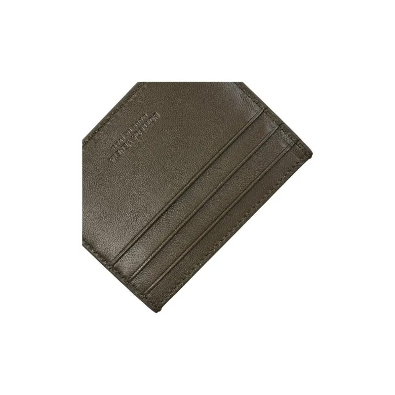 Bottega Veneta Intrecciato Leather Card Holder Women's Khaki & Beige-8