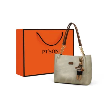 PT'SON Synthetic Leather Tote Bag, Shopping Bag, Underarm Bag, Shoulder Bag Regular Women's Gray