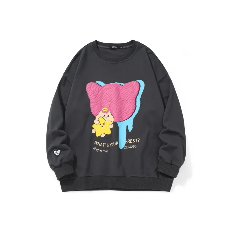 XXGOGO Crew Neck Loose Fit Sweatshirt Unisex Gray-0