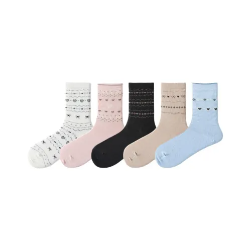 COTTON CHEESE Mid Calf Socks Women's 5 Pack