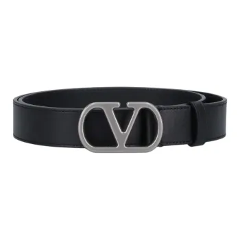 Valentino Calfskin Leather Belts Men's Black Width 3CM