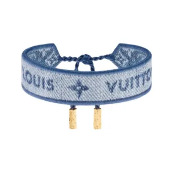LOUIS VUITTON Denim Fabric, Metal Parts Bangles Women's Blue