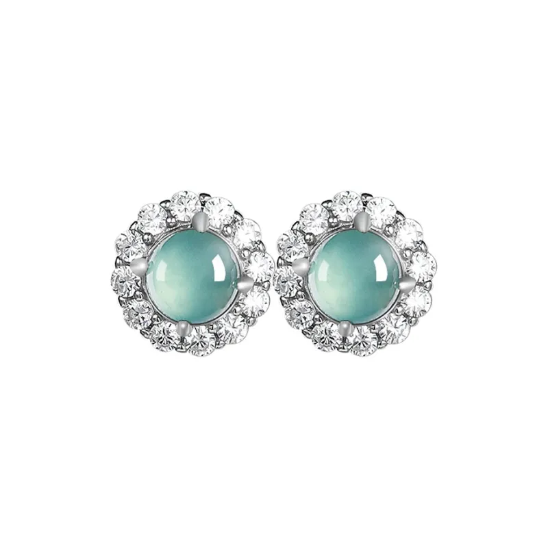 Long Fu Ice Glutinous Jadeite Stud Earrings Women's-0