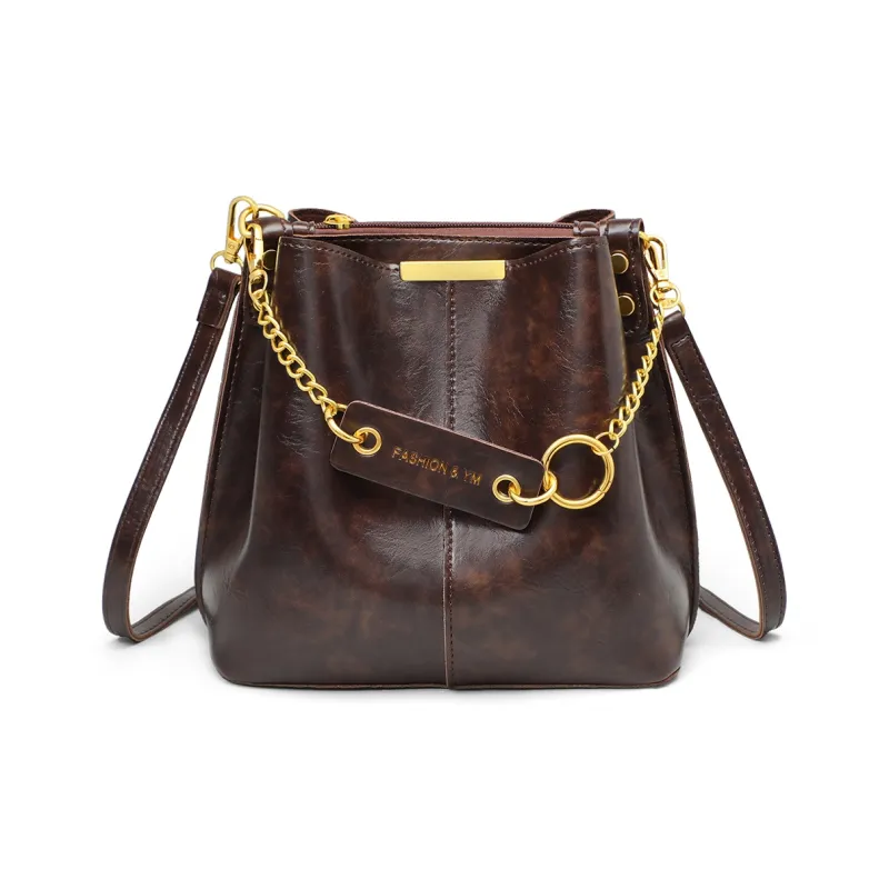 PT'SON Synthetic Leather Bucket Bag, Shoulder Bag Regular Women's Coffee-5