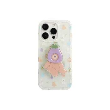 Wei Xin Acrylic Material Full Screen Eggplant Bear Phone Cases Compatible With IPhone 16/15 Pro Max/Apple 13/14 Pro/Max