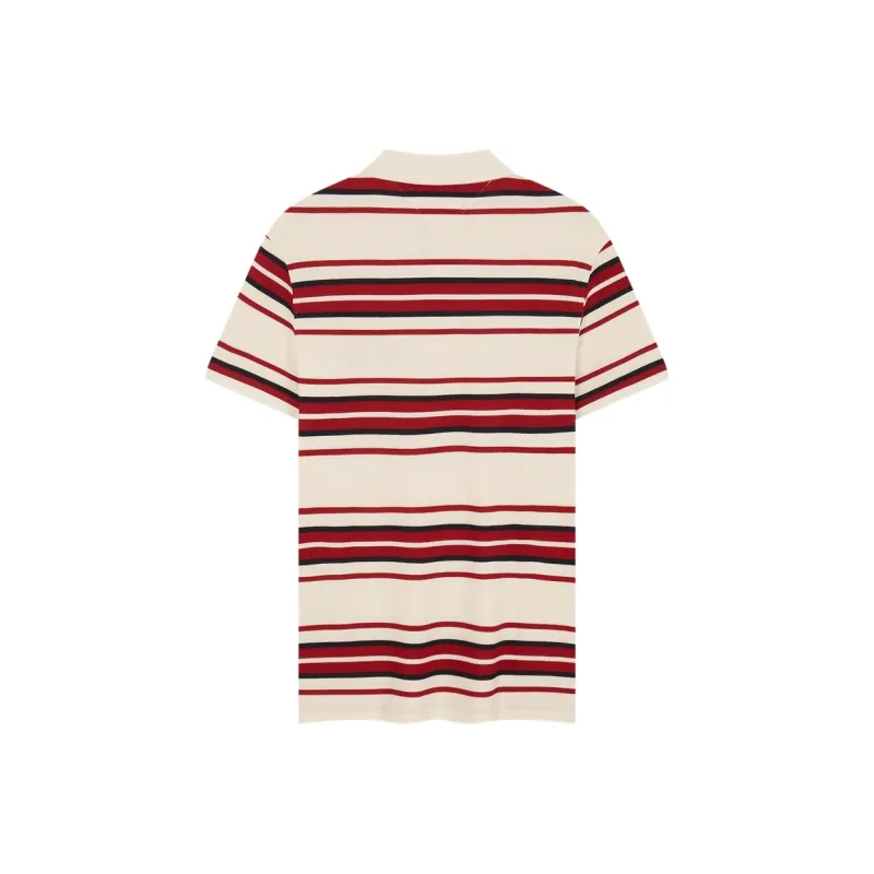 Tommy Hilfiger Polo Shirt Men's Red Black Beige Stripes-1