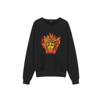 VERSACE Medusa Flame Embroidered Crewneck Sweatshirt