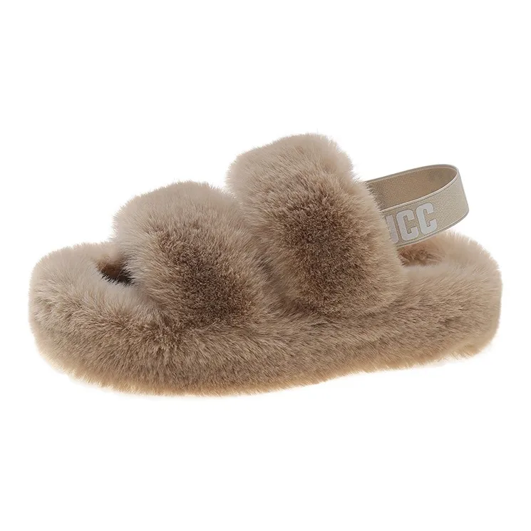 ECAC Fall Winter Fuzzy Platform Insulated Shoes With Rear Strap For Home Use-4