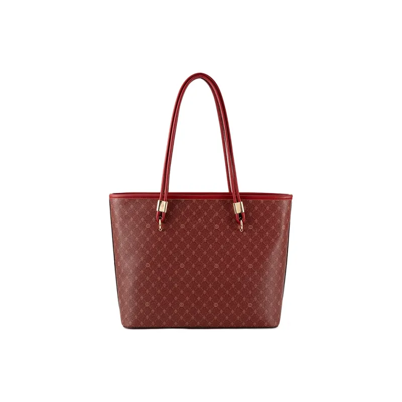 Vigno Synthetic Leather Shopping Bag, Shoulder Bag Regular Women's Khaki/Red-9