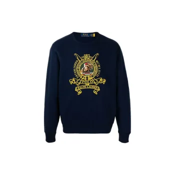Polo Ralph Lauren FW21 Men Embroidered Fleece Round Neck Pullover Blue