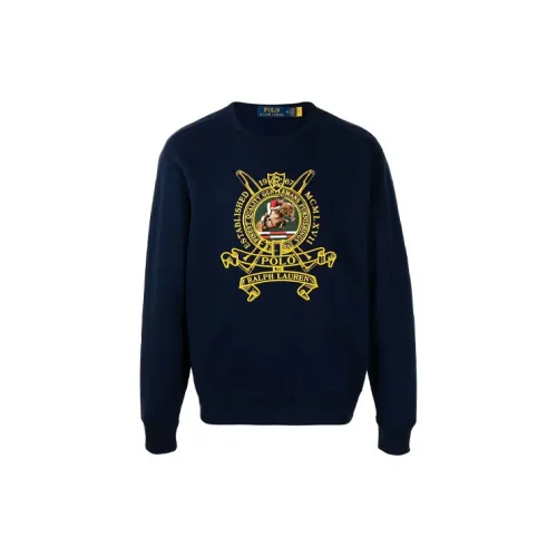 Polo Ralph Lauren FW21 Men Embroidered Fleece Round Neck Pullover Blue