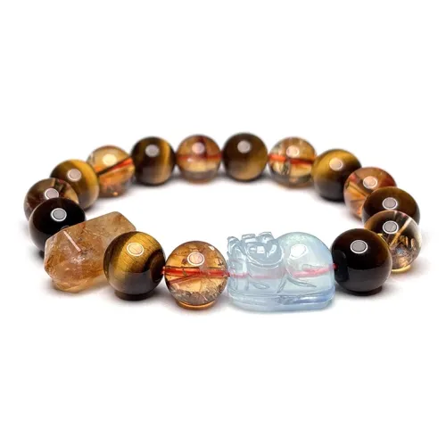 MOUNTAINS AND MANS Tiger's Eye Stone New Chinese Style Luxury Good Luck Multi Gem Beaded Bracelet Unisex