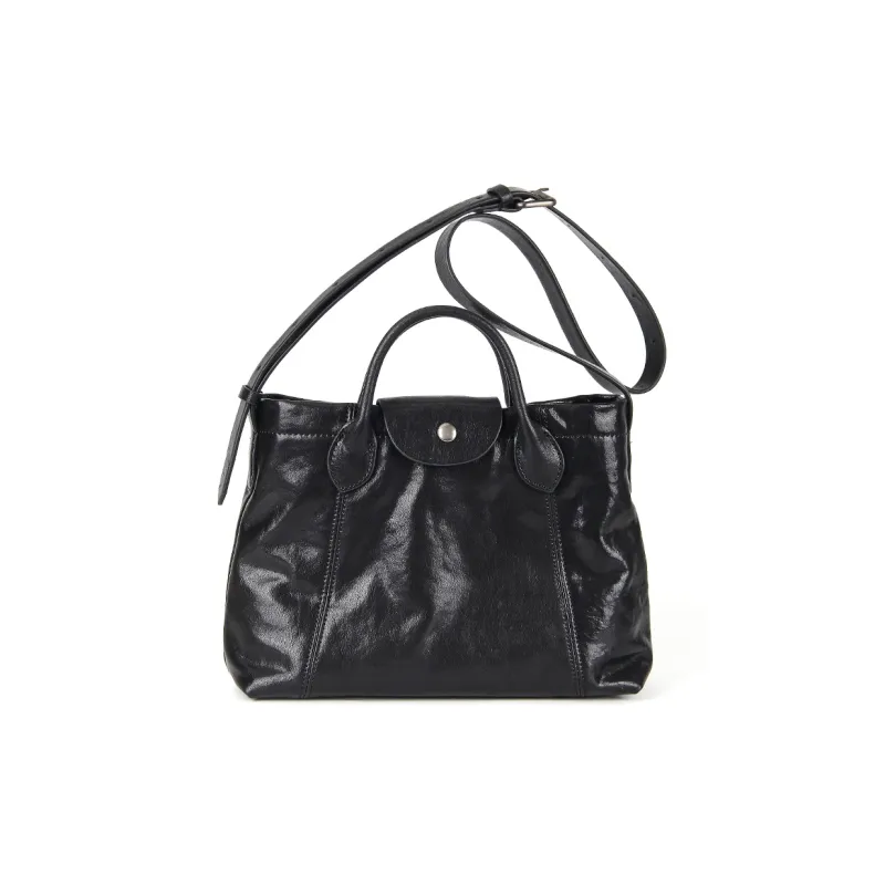 YOCAMU Top Grain Cow Leather Handbag Small Size Women's Black/Coffee-2